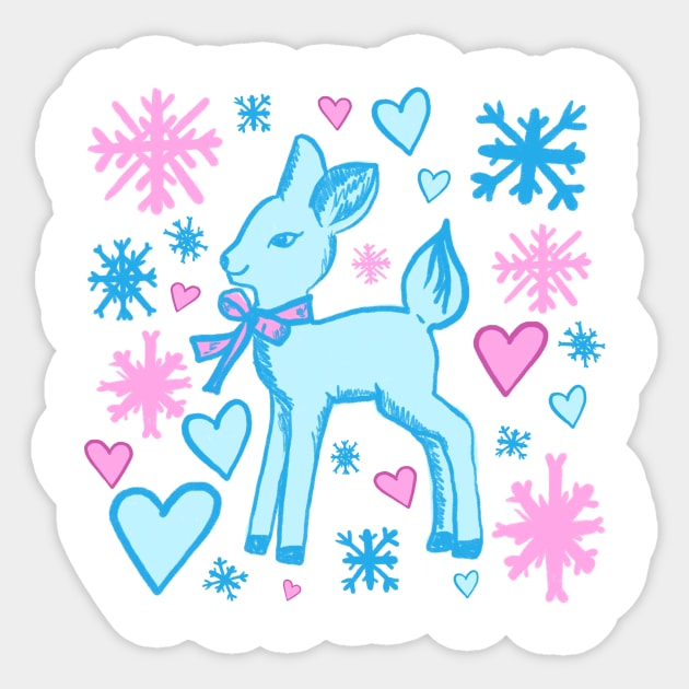 Cute Fawn in Baby Blue and Pastel Pink Sticker by DaydreamerAlley